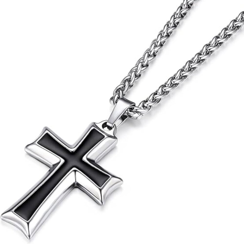 Stainless Steel Cross Pendant and Necklace Unisex